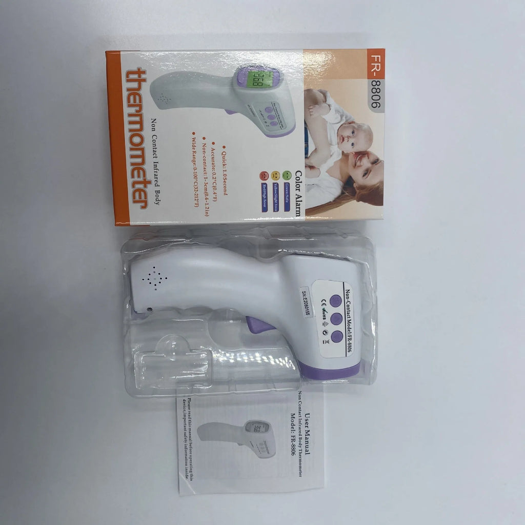 White digital non-contact thermometer with electronic display for temperature measurement