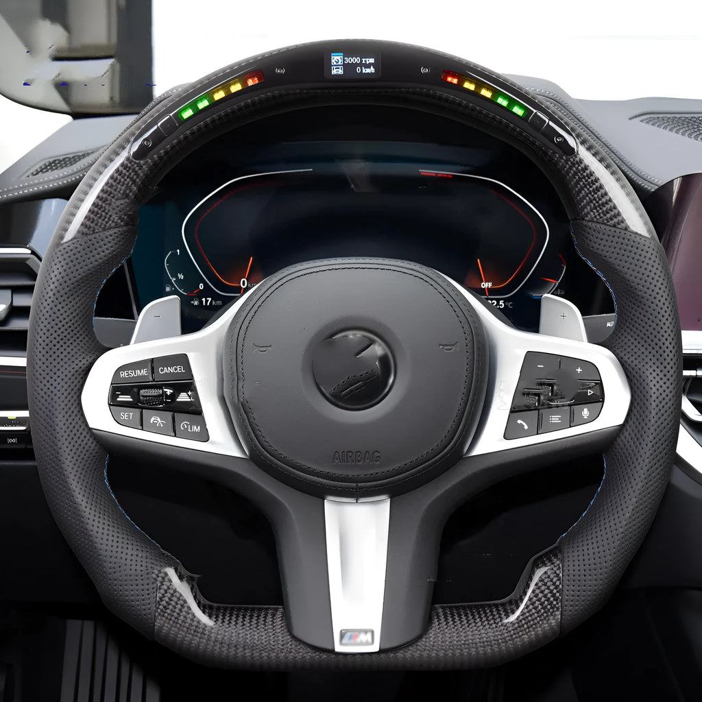 Black carbon fibre BMW steering wheel with LED display and heating for X3 X5 models