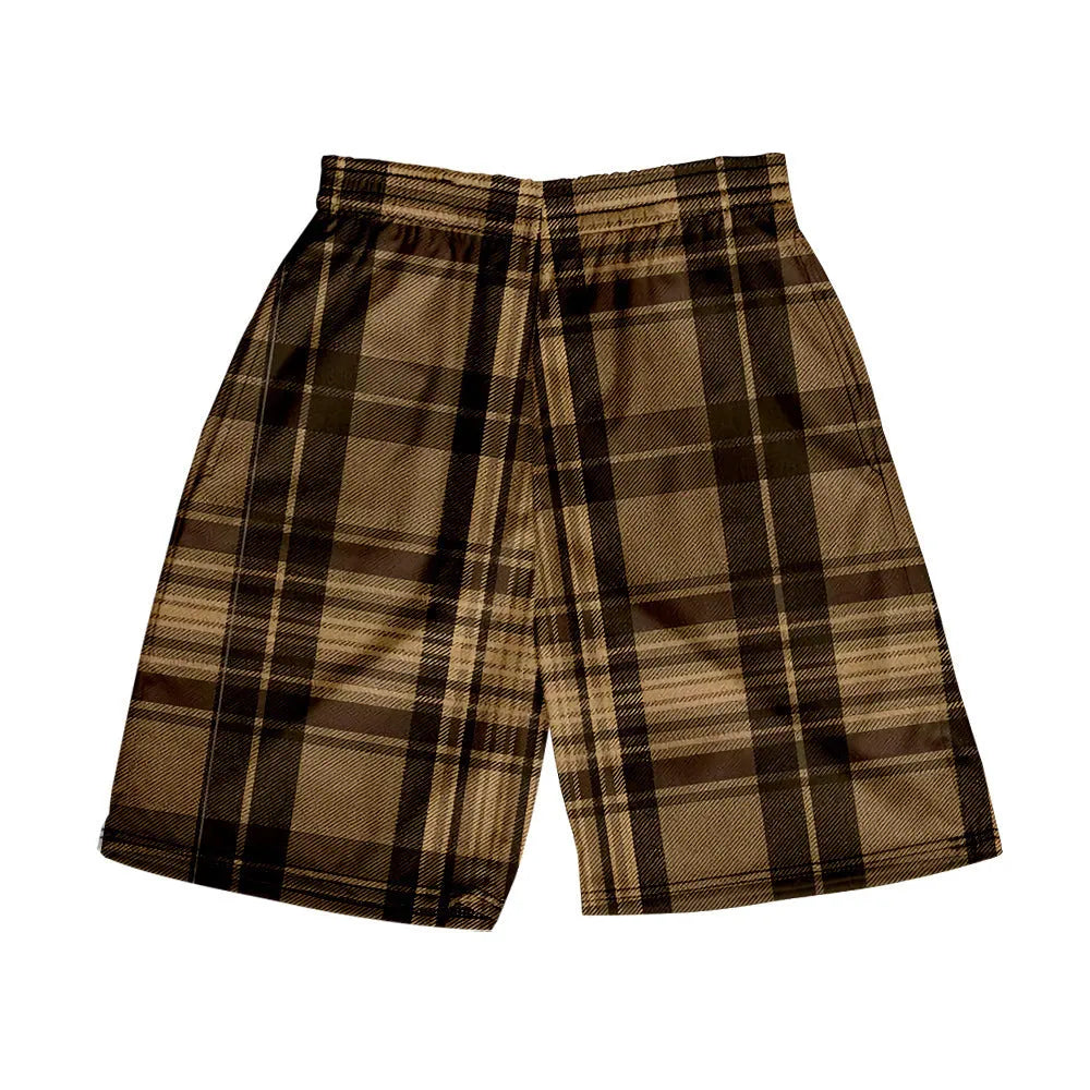 Men's plaid polyester shorts with elastic waistband in straight cut design