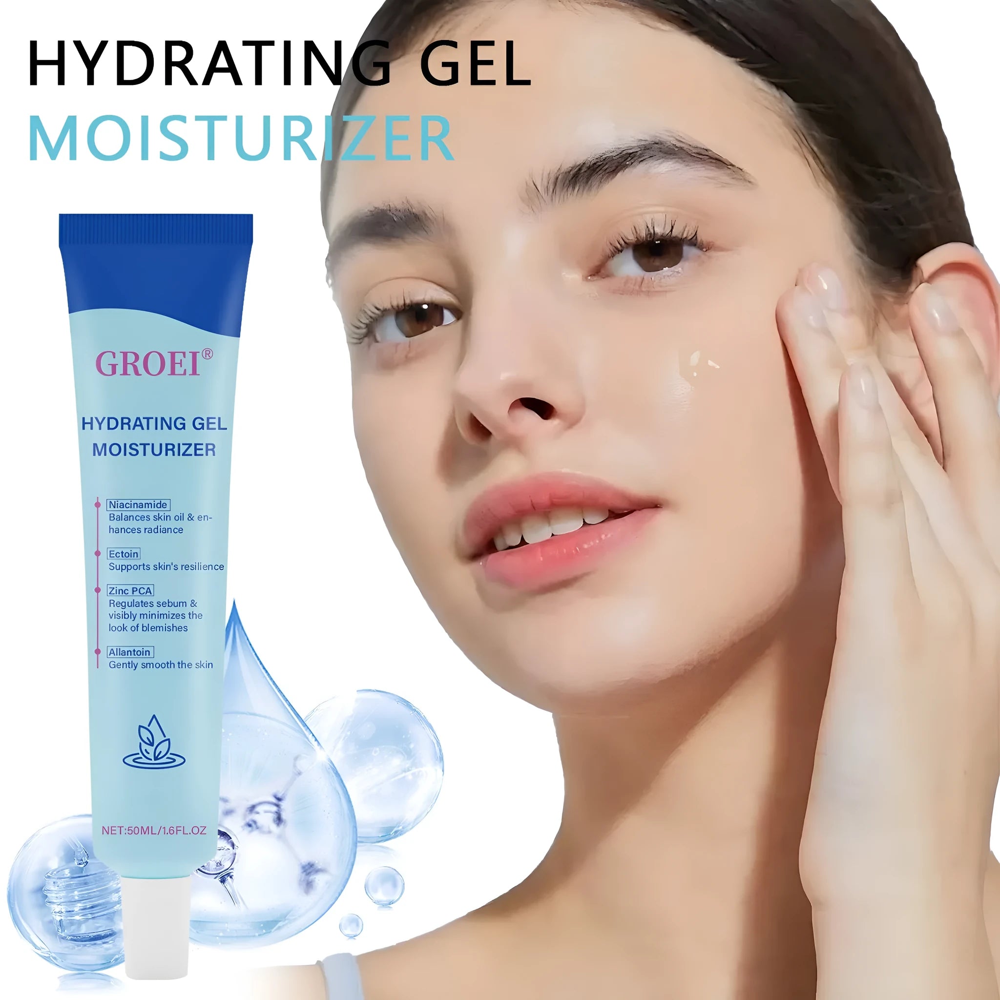 50ml tube of hyaluronic acid moisturising facial gel for hydration.