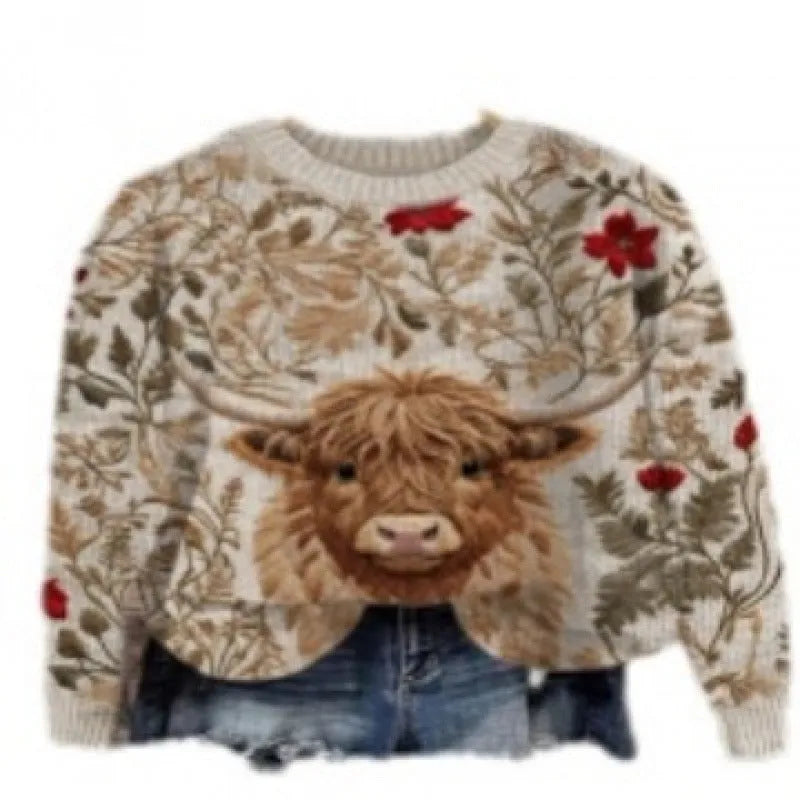 Little Flower digital printed floral pattern sweater in a round neck style.