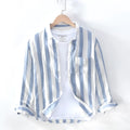 Men's Hong Kong style loose fit long sleeve shirt in blue or light grey