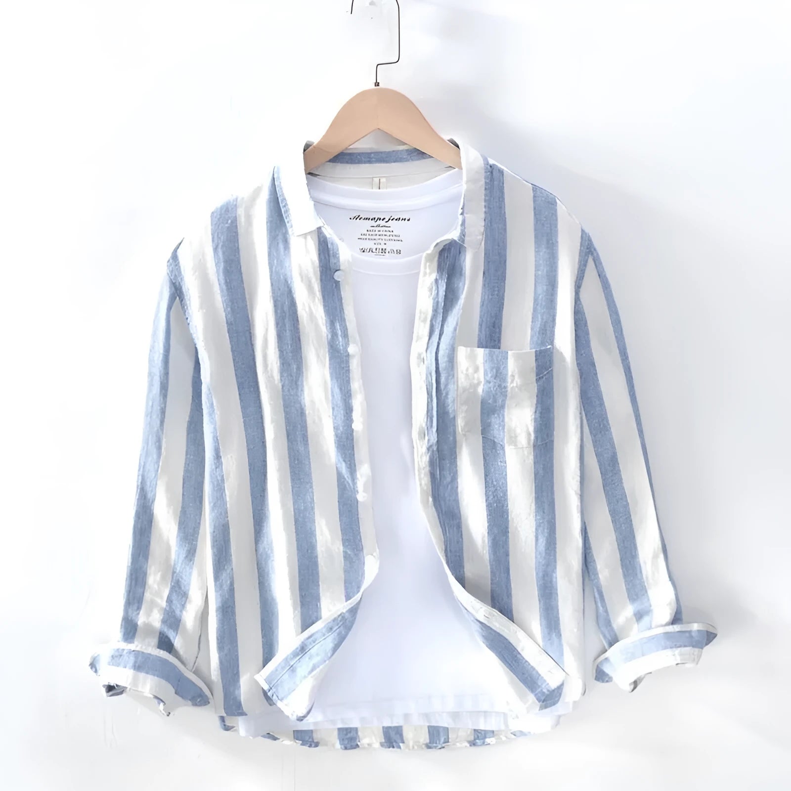 Men's Hong Kong style loose fit long sleeve shirt in blue or light grey