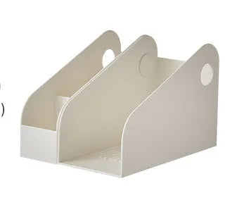 Plastic desktop storage box with two-layer grid compartments in milk coffee colour