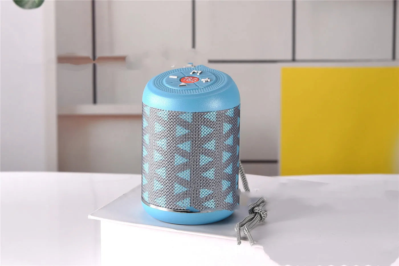 Portable outdoor Bluetooth subwoofer speaker shown in available colours: black, blue, camouflage, light blue, red, or silver.