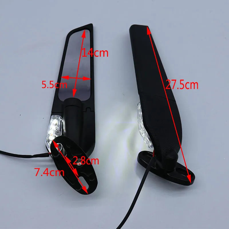 SH-620-5 motorcycle rearview mirror reflector with integrated yellow light, showing aluminium alloy body and convex glass lens