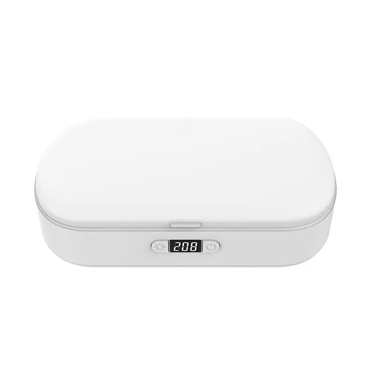 White ABS plastic wireless UV steriliser box with aromatherapy function for phones and small items