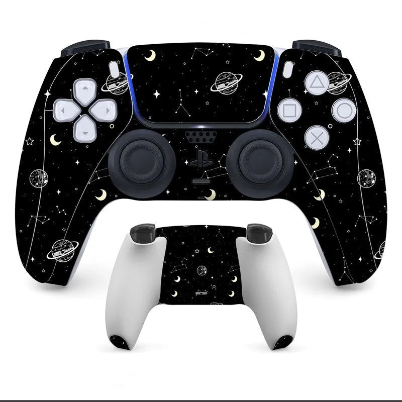 Set of PS5 controller handle stickers in micro-frosted PVC, showing front and back pieces for scratch protection.