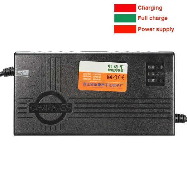 72V 20AH electric car charger in black with international plug options for lead-acid batteries