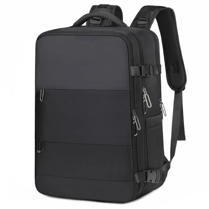 Large-capacity purple travel backpack for women with multiple compartments and an air pillow shoulder strap.