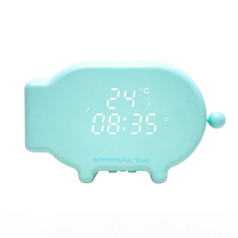 Blue and pink multifunctional LED alarm clock with temperature display and USB charging port