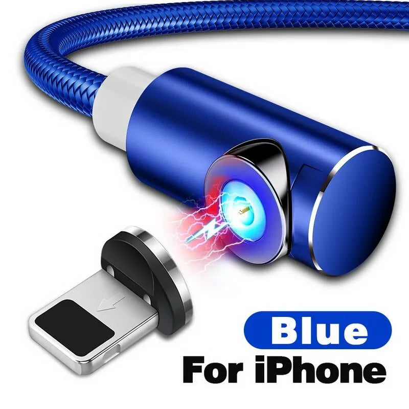 Black magnetic charging cable with aluminium housing and LED light indicator showing magnetic connectors