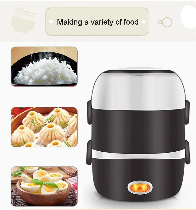 USB-powered thermal lunch box showing 190mm cubic dimensions and heating indicator light