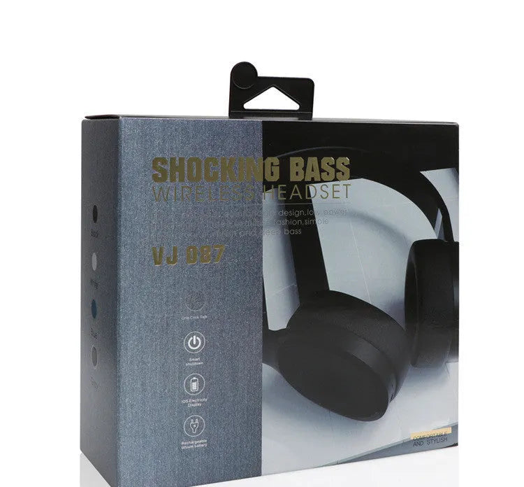 Wireless Bluetooth headset in black, blue, grey, or white colour with over-ear design.
