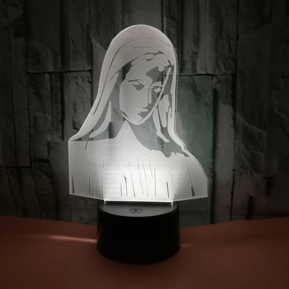 3D LED night light with colourful dual-ring pattern on a thin acrylic panel and ABS base.