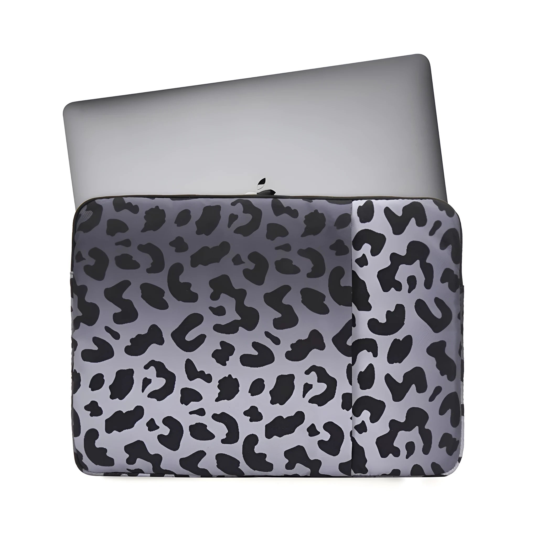 Leopard print laptop sleeve for 13-inch and 15.6-inch laptops with flannel lining