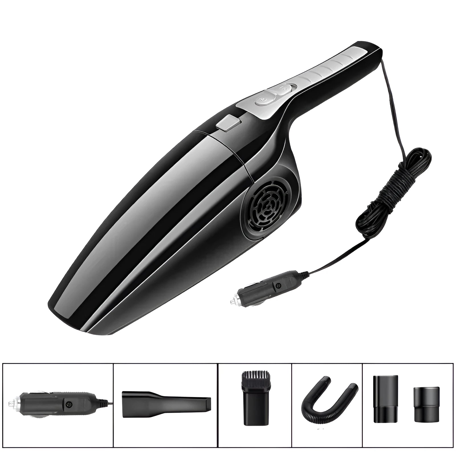Black and orange cigarette lighter car vacuum cleaner with 3200 mbar suction power