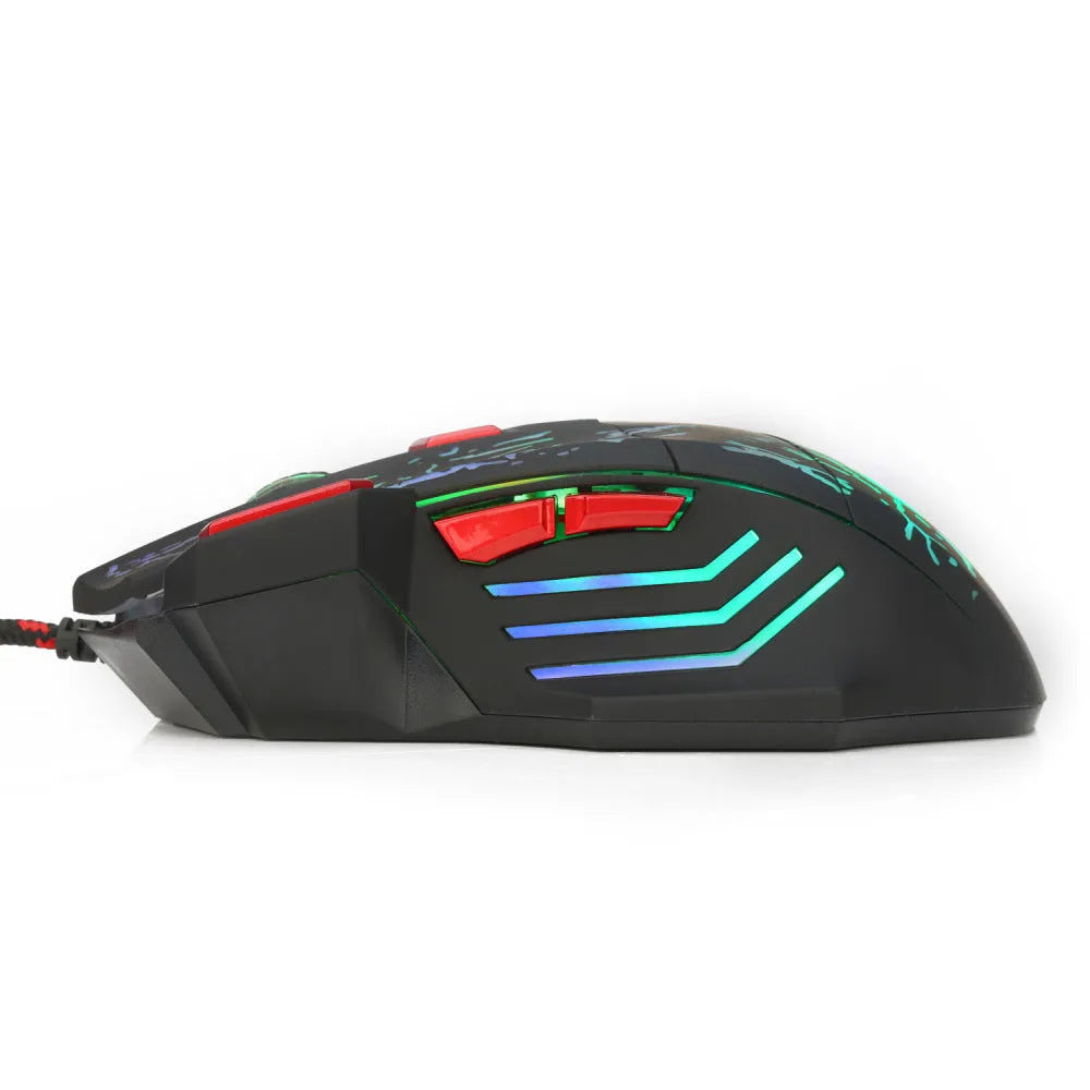 Colourful luminous gaming mouse with ergonomic design and USB cable