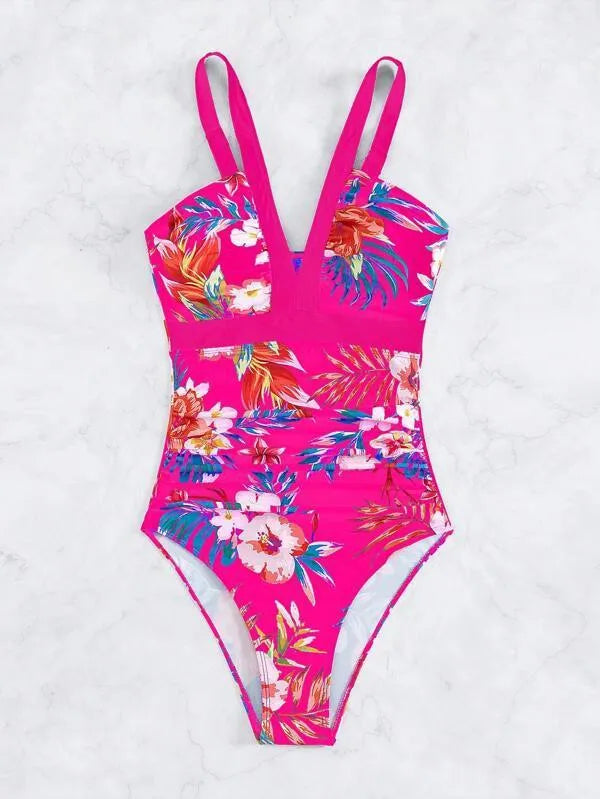 Women's floral backless one-piece swimsuit in multiple colours with high elasticity construction