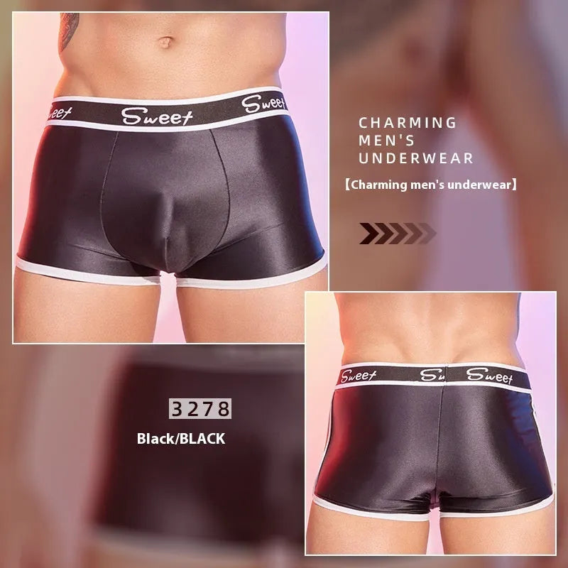 Men's silky nylon underwear shorts in black, white and sapphire blue colours