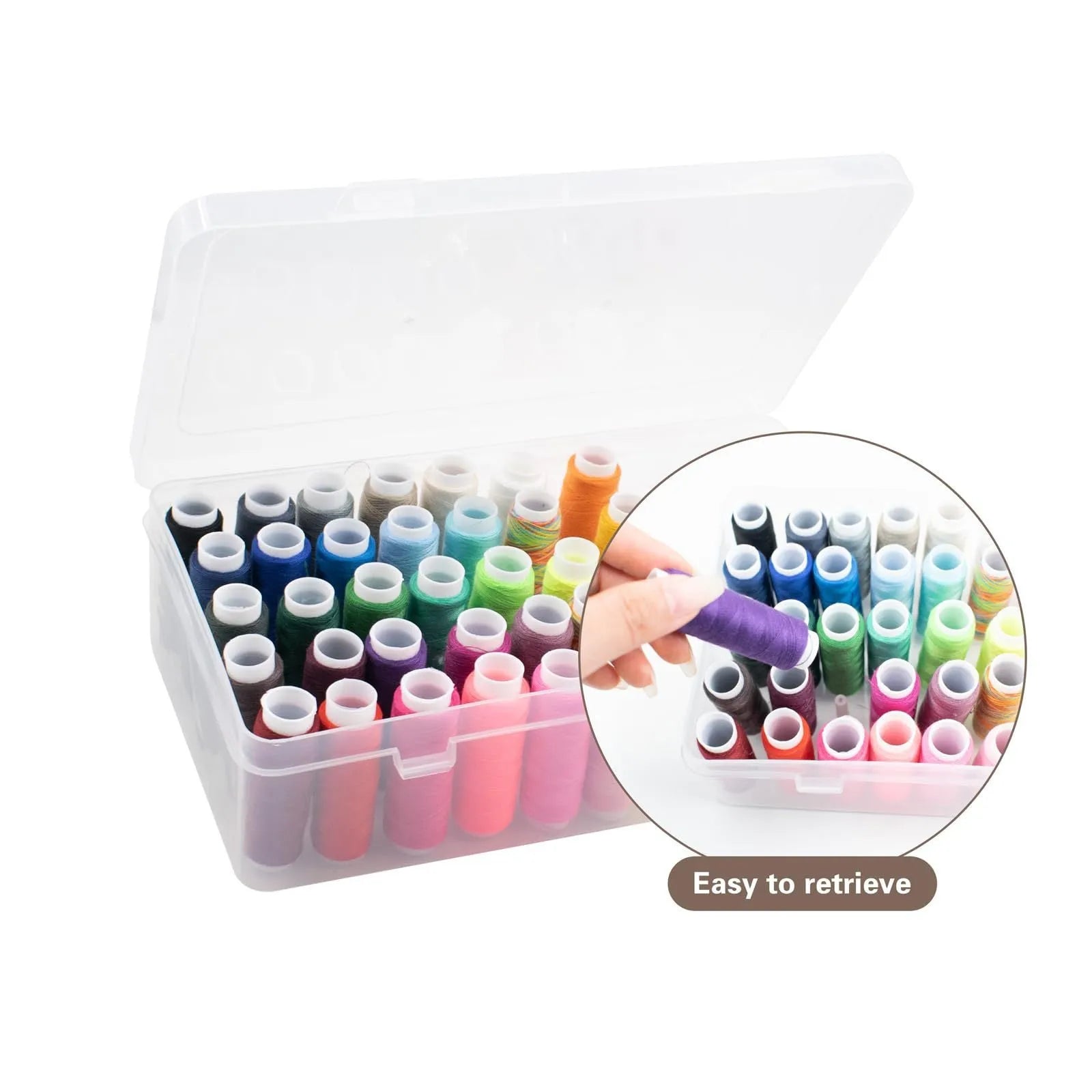 Plastic embroidery storage box with 42 compartments in transparent, pink, or blue colour options