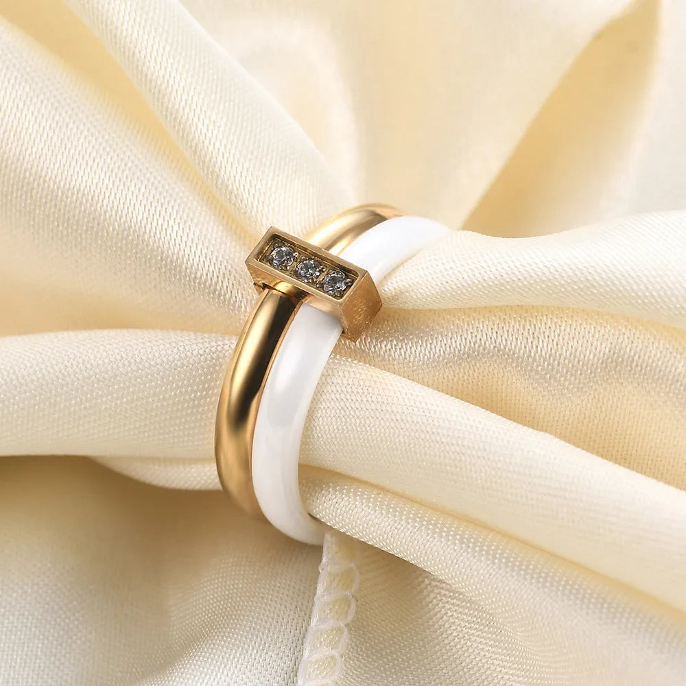 Zirconium ceramic women's ring with glossy stitching, 6MM wide band in steel black colour.