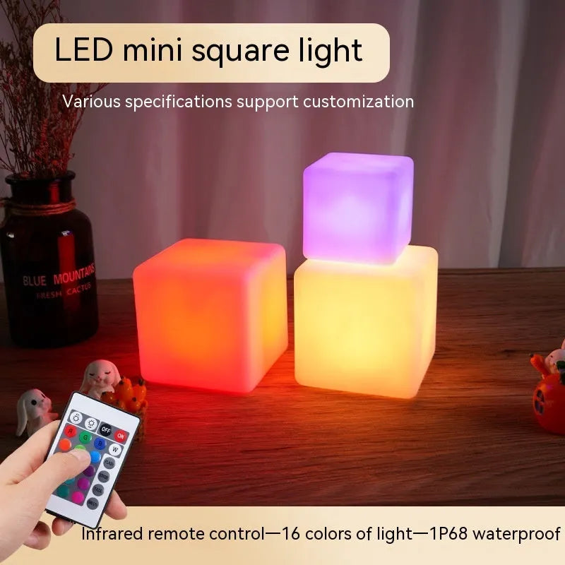 Square seven-colour night light with remote control in European style design