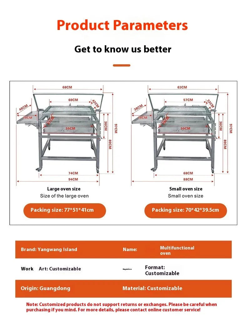 Flip BBQ stove charcoal grill with large oven style and foldable detachable design for outdoor cooking