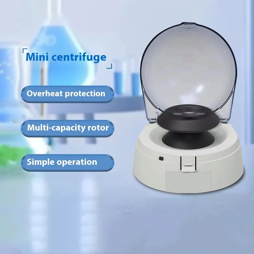 Mini laboratory centrifuge with 7000 RPM speed and compact 157x170x120mm dimensions