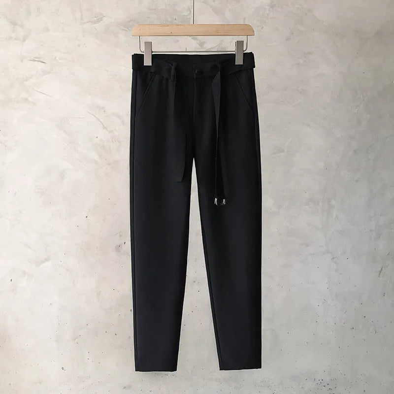Boys slim straight wool trousers with tapered cut in black, white, dark grey or light grey