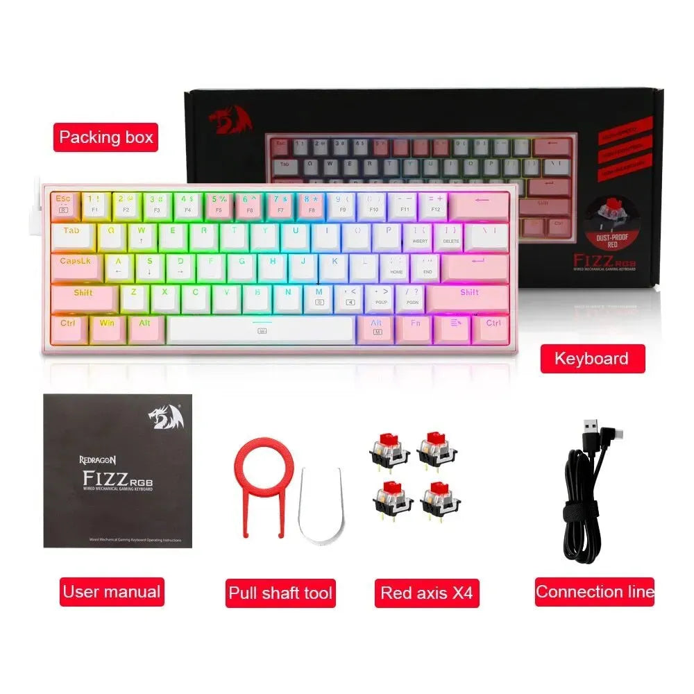 K617 wired mechanical keyboard with RGB backlighting and white pink dual-colour keycaps
