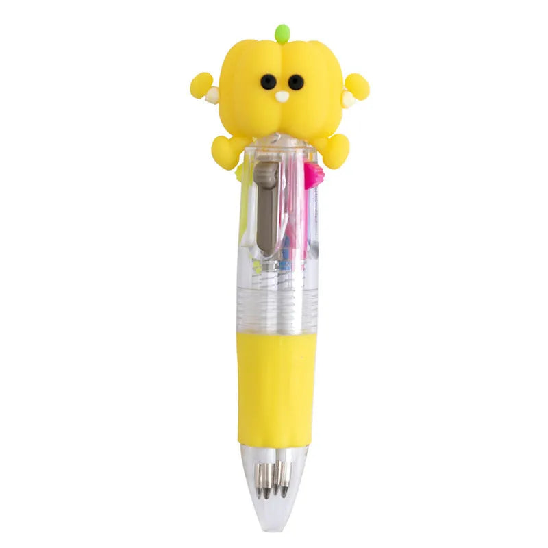 Cartoon themed four-colour press ballpoint pen with a silicone grip in a cactus design.