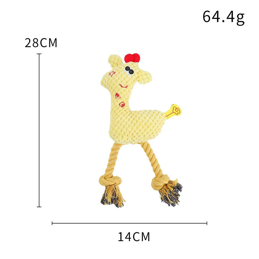 Blue deer shaped plush dog toy with corn grain texture and squeaker