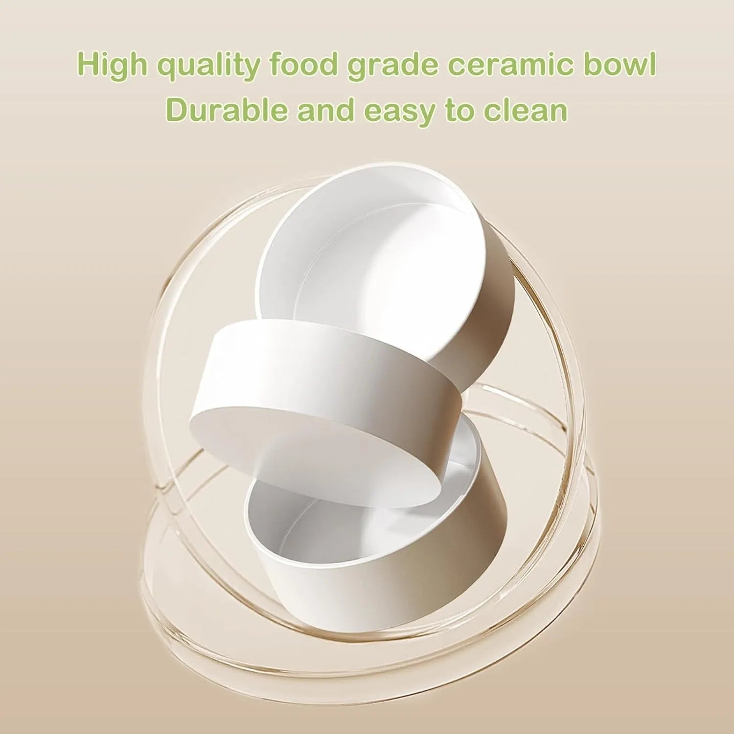 Tilted ceramic pet bowls on elevated stand with 15-degree angle for cats and dogs