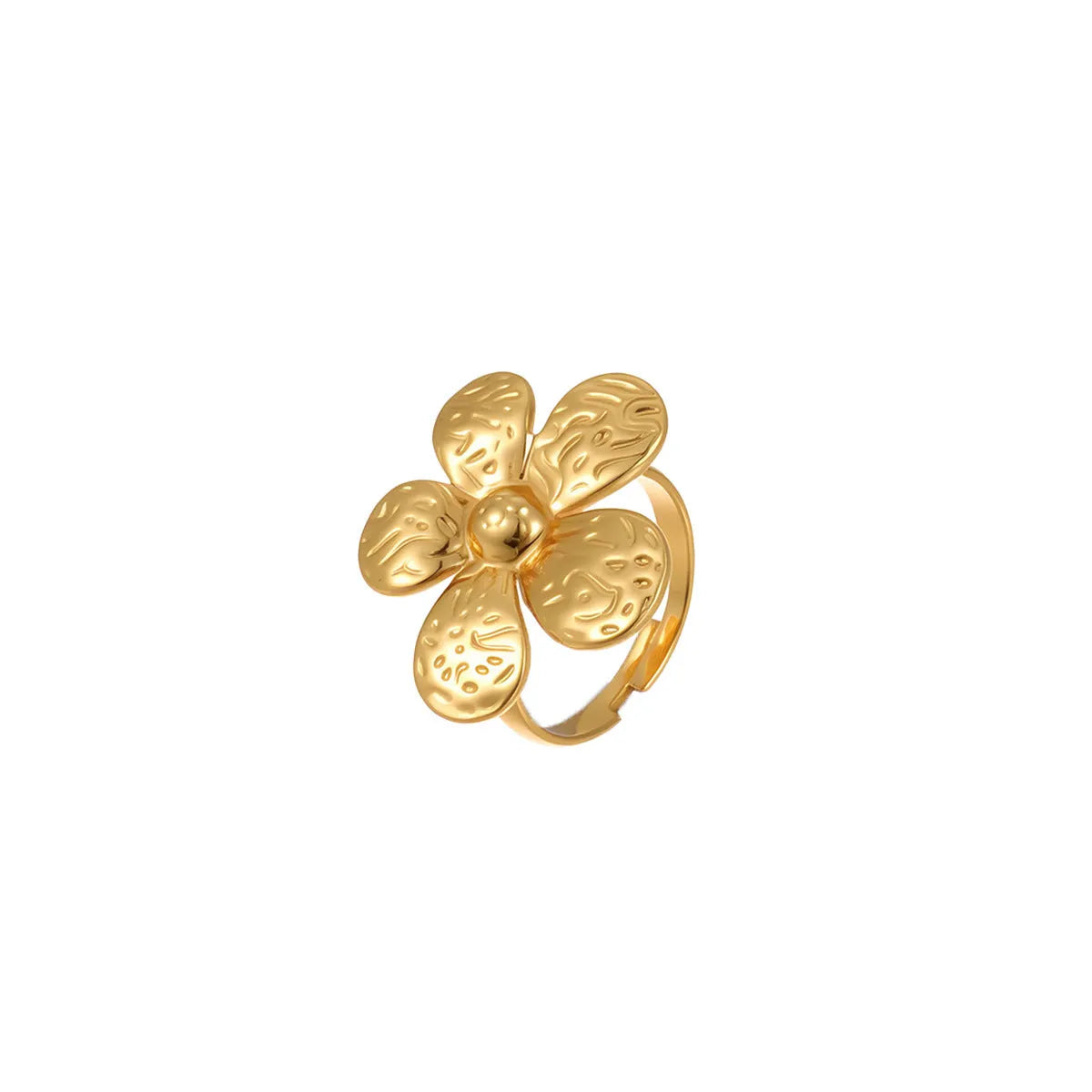 Stainless steel open design geometry ring with flower ocean pattern for women in affordable luxury style