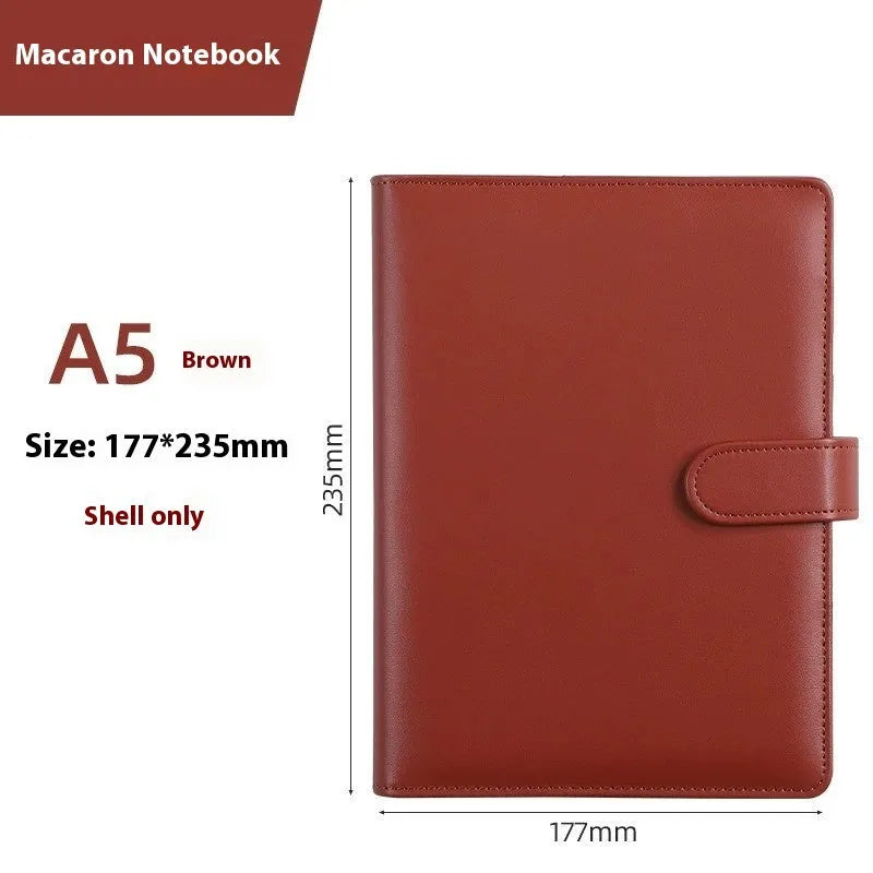 A5 PU leather zip-closure notebook shell in a solid colour, shown closed, for loose-leaf binders.
