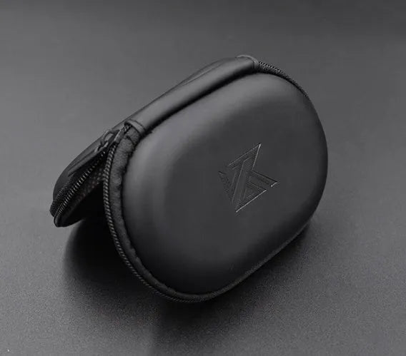 Black oval leather earphone storage bag with zip closure for EDX PRO and compatible models
