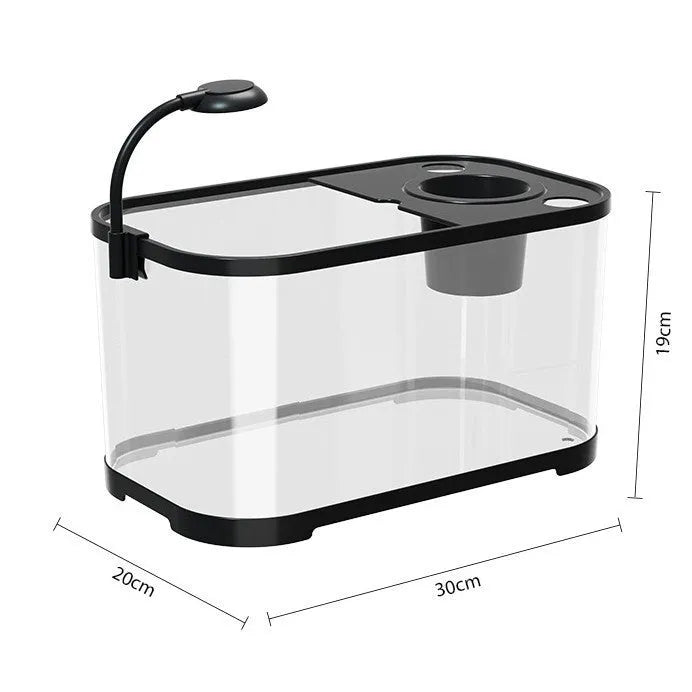 Desktop smart fish tank with integrated ecological filter and oxygen making function in luxury black colour