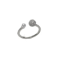 Women's open-end ring with round zircon stones and geometric design in gold or silver finish
