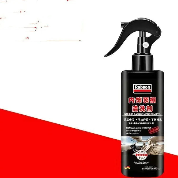Wash free fabric roof foam cleaner kit with bottle, sponge wipes, and towel for interior vehicle ceiling cleaning