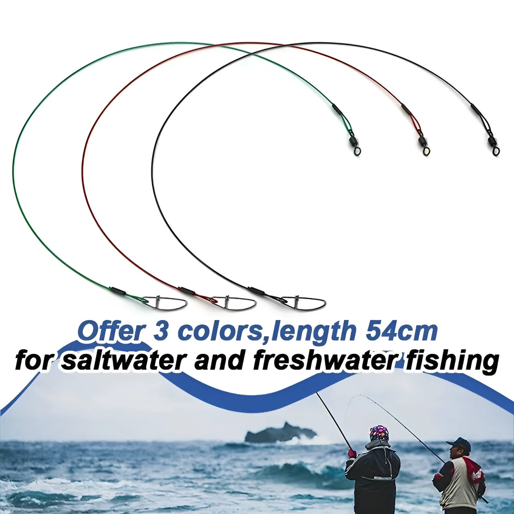 Green, black and red anti-bite steel wire fishing double buckle pins measuring 54cm