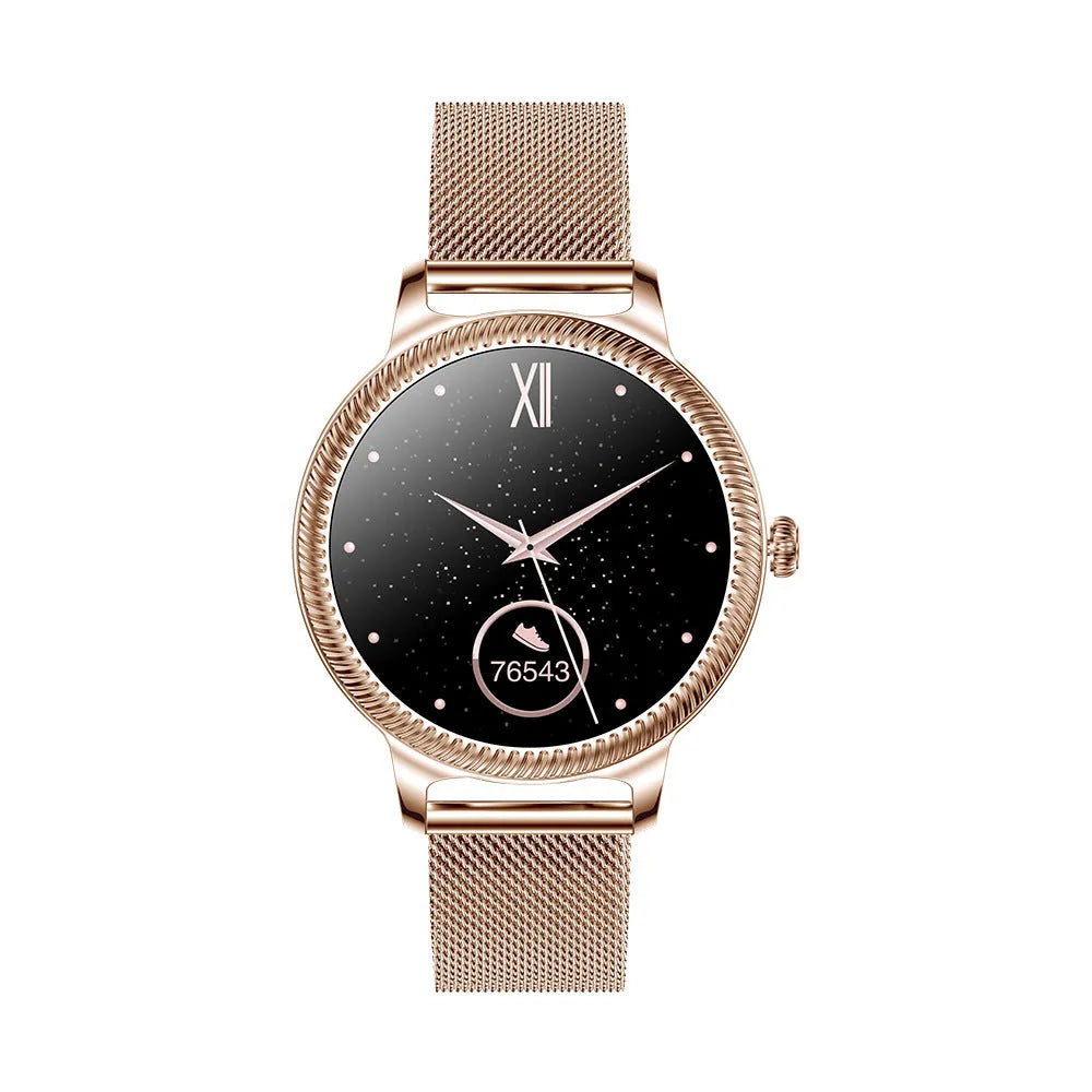 AK38 ladies smart watch with stainless steel wristband and 1.09 inch TFT colour screen