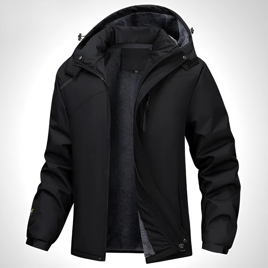 Men's plus size hooded waterproof coat in army green colour showing loose fit design