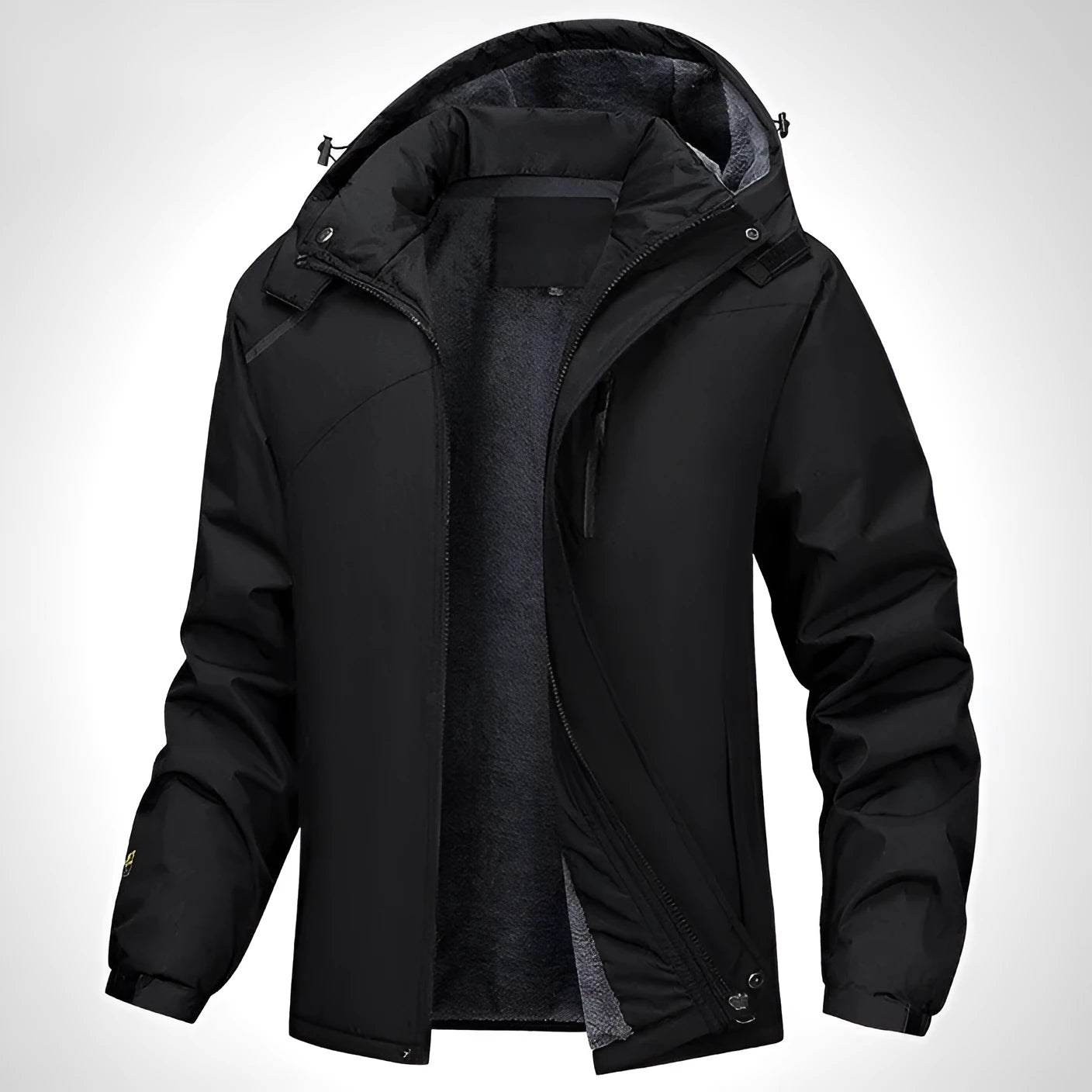Men's plus size hooded waterproof coat in army green colour showing loose fit design