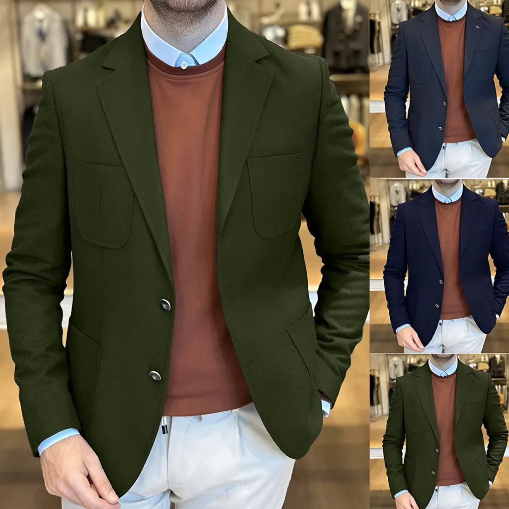 Men's loose fit casual cotton jacket in army green colour, showing retro style and smart-casual design.