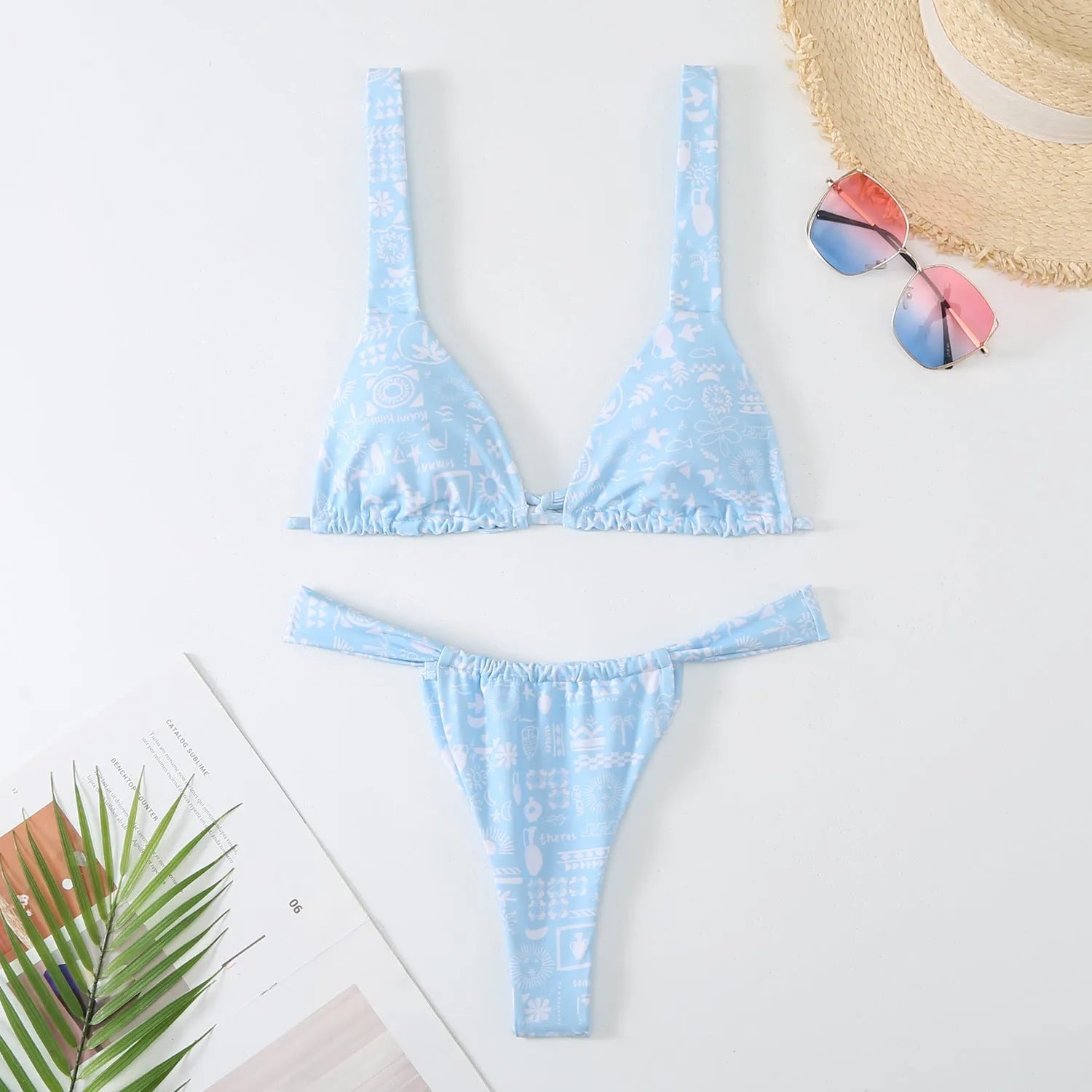 Women's floral printed bikini swimsuit in multi-colour pattern with brief style design