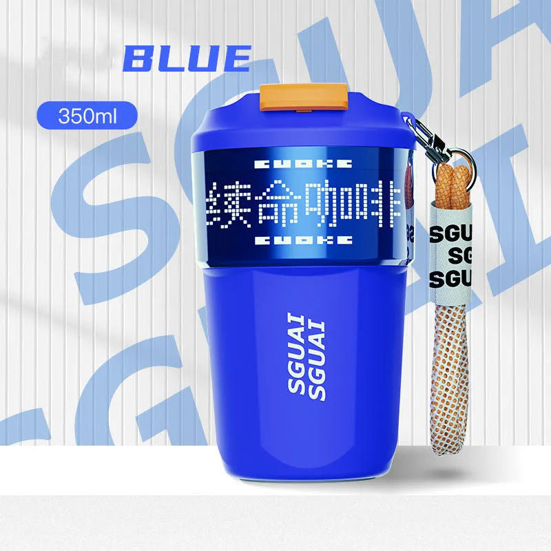 Small Japanese-style stainless steel portable coffee cup in blue, shown with 50mL capacity.