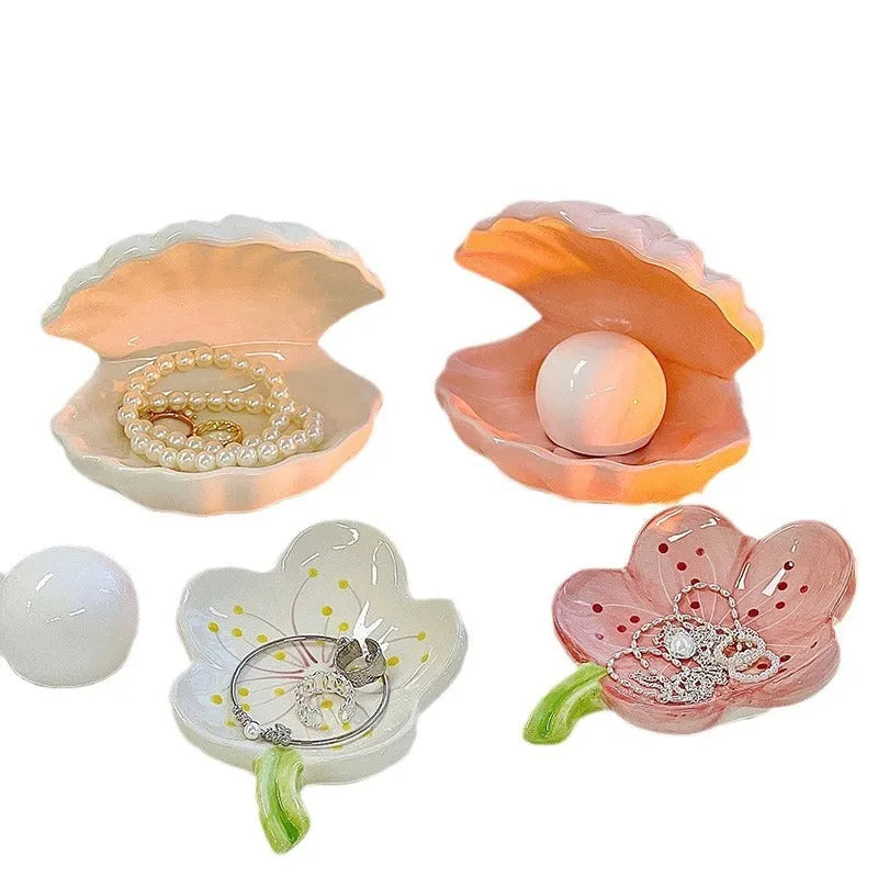 White porcelain storage tray with small night light in modern simplicity design, pink and white colour options