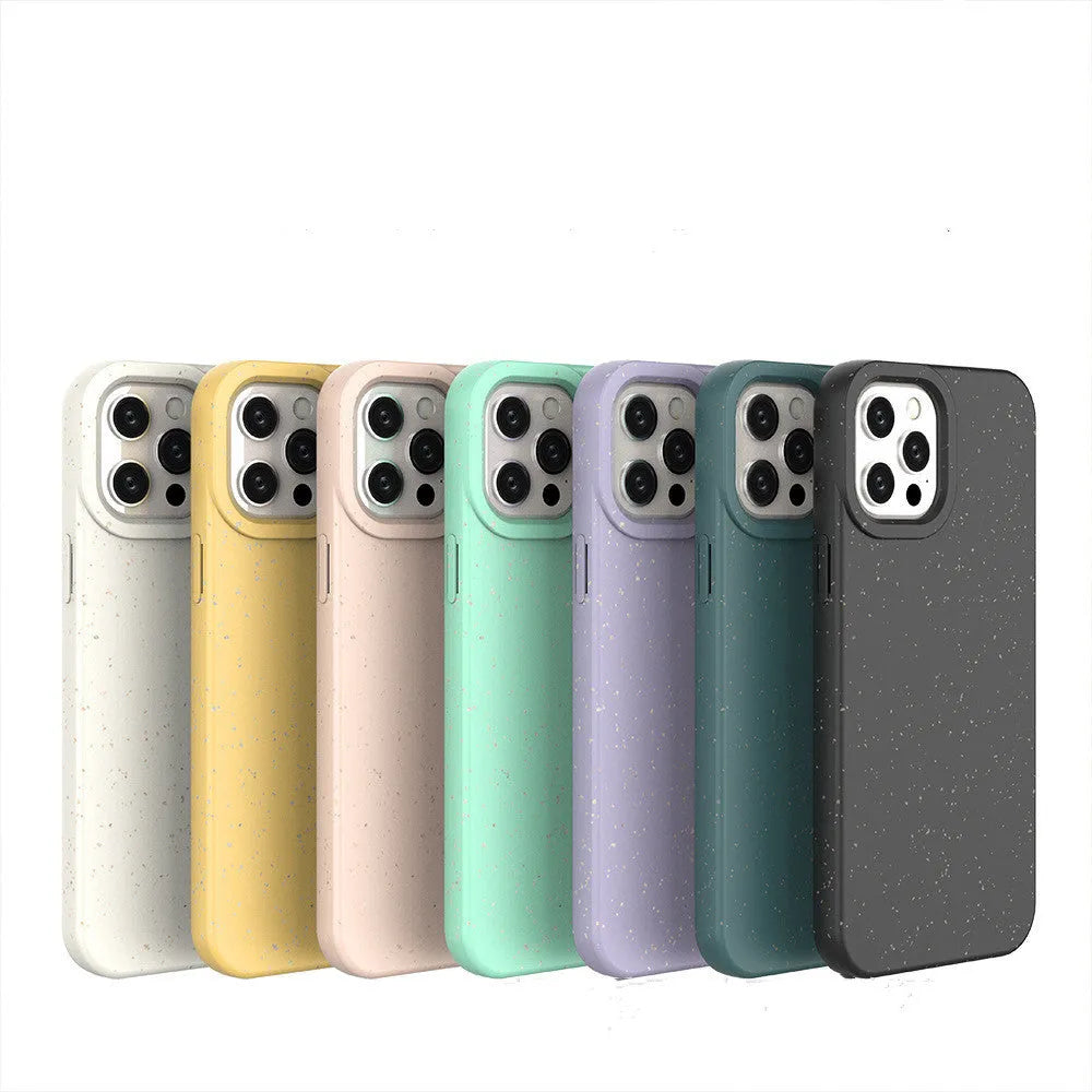 Fully degradable wheat straw fibre phone case for iPhone on a white background.