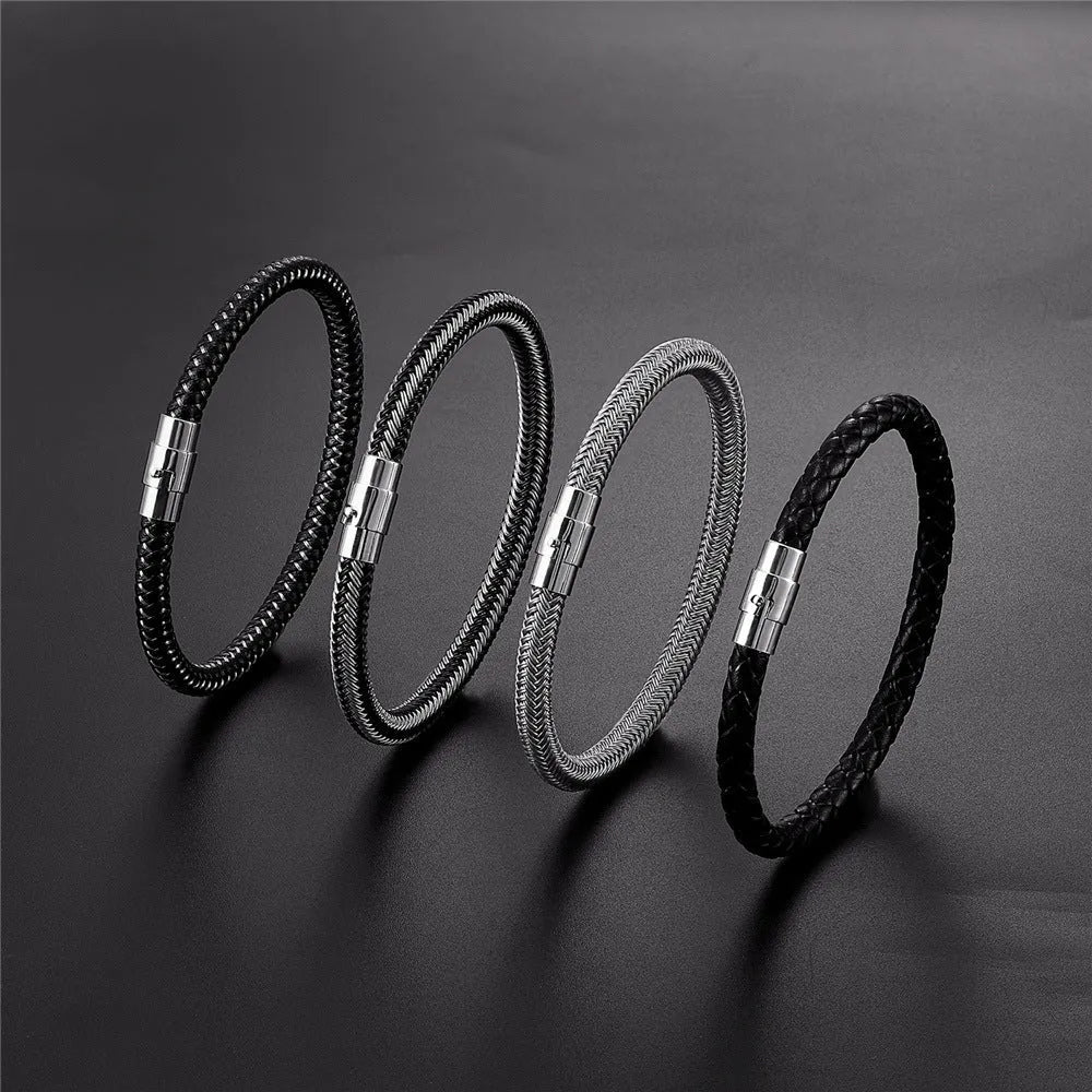 Titanium steel geometric wire bracelet with magnetic closure in silver tone